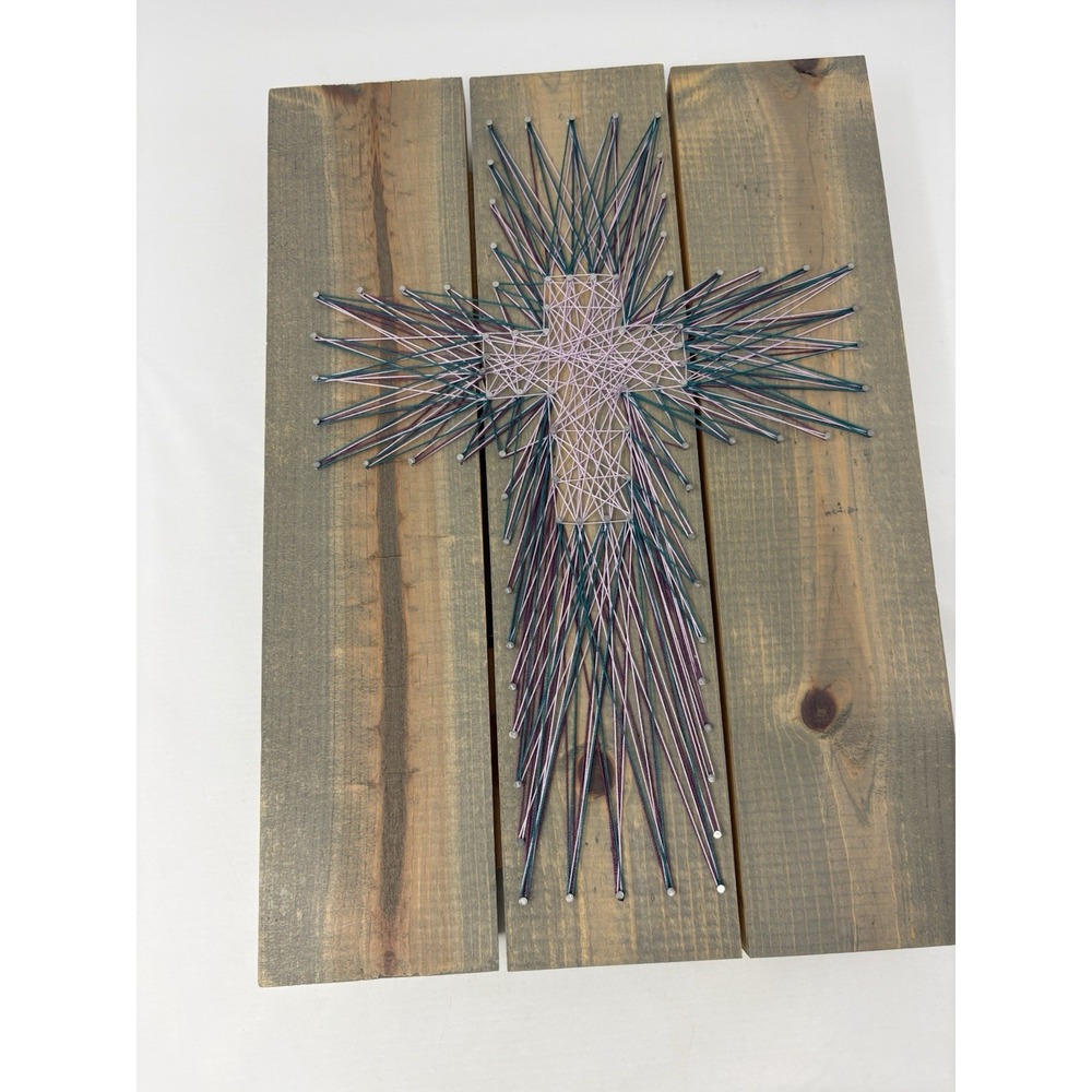 Handmade Colorful String Art Double Cross Wall Handing Decor 15"x10.5" Cottage